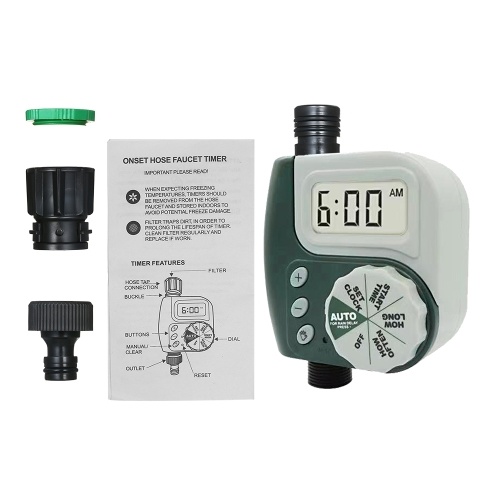 

Automatic Water Timer Outdoor Garden Irrigation Controller 1-Outlet Programmable Hose Faucet Timer Garden Automatic Watering Device without Battery Green