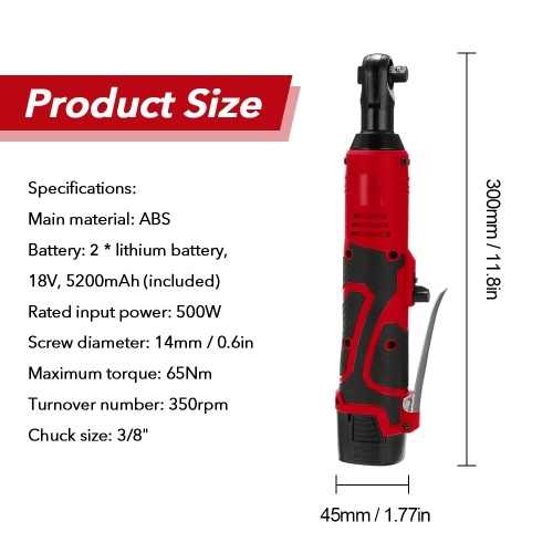 

18V Multifunctional Cordless Rechargeable Electric Wrench 3/8 Inch Right Angle Electric Ratchet Wrenches with LED Light