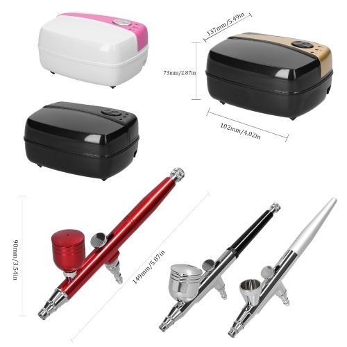 Multi-purpose Professional Airbrush Air Compressor Kit 18PSI 3-Speed Adjustment Pump Airbrush Pen Set for Car Model Making DIY Makeup Nail Art Painting Cake Decorating Use with Pigment Cup 