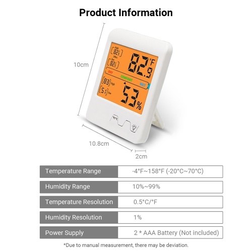 

Digital Hygrometer Indoor Thermometer Humidity and Temperature Meter Monitor Sensor with Backlight Accurate Reading for Home Office Babyroom