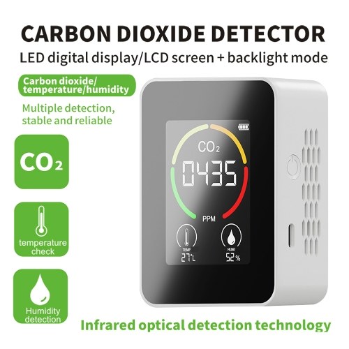 Indoor Portable CO2 Detector Multifunctional Thermohygrometer Home Digital Air Detector Intelligent Air Quality Analyzer Household Air Pollution Monitor 