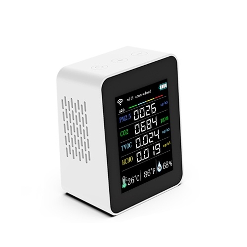 

Tuya Wifi Портативный измеритель качества воздуха 7in1 PM2.5 CO2 TVOC HCHO AQI Тестер температуры и влажности 2,8-дюймовый цветной TFT-дисплей Детектор углекислого газа Поддержка мобильного телефона APP Control с функцией календаря