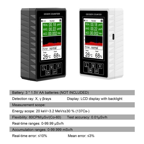 

Handheld Portable Nuclear Radiation Electromagnetic Radiation Detector Household Laboratory Hospital Multi-function Marble Radioactive Geiger Counter Digital Large Screen Nuclear Radiation Detector with Dose Alarm Function