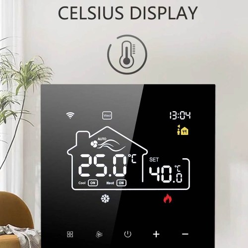 Tuya WiFi Indoor Central Air Conditioning Thermostat Floor Heating All-in-One Temperature Regulator Digital Display Intelligent Thermostat Mobilephone APP Control Compatible with Alexa and Google Assistant for Voice Control 