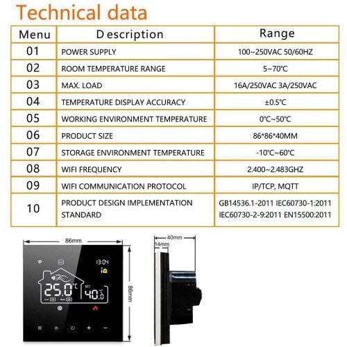 Tuya WiFi Indoor Central Air Conditioning Thermostat Floor Heating All-in-One Temperature Regulator Digital Display Intelligent Thermostat Mobilephone APP Control Compatible with Alexa and Google Assistant for Voice Control 
