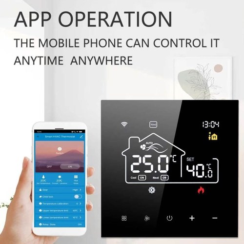 Tuya WiFi Indoor Central Air Conditioning Thermostat Floor Heating All-in-One Temperature Regulator Digital Display Intelligent Thermostat Mobilephone APP Control Compatible with Alexa and Google Assistant for Voice Control 