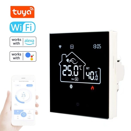 

Tuya WiFi Внутренний центральный кондиционер Термостат Подогрев пола Универсальный регулятор температуры Цифровой дисплей Интеллектуальный термостат Управление через приложение для мобильного телефона Совместимость с Alexa и Google Assistant для голосовог