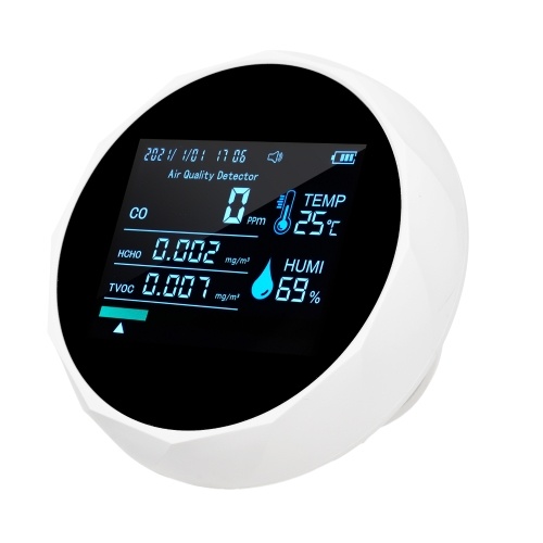 2CO16TB 6 In 1 Multifunctional Air Quality Monitor, Portable Formaldehyde Detector Professional Air Quality Tester CO, TVOC, HCHO, Humidity & Temperature Analyzer 