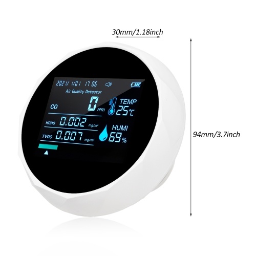 2CO16TB 6 In 1 Multifunctional Air Quality Monitor, Portable Formaldehyde Detector Professional Air Quality Tester CO, TVOC, HCHO, Humidity & Temperature Analyzer 