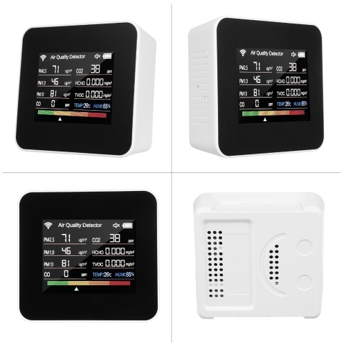 14-in-1 Indoor Air Quality Monitor Tuya WiFi Air Quality Detector Detects CO₂ CO TVOC HCHO Temperature and Humidity PM2.5 PM1.0 PM10 2.8inch TFT Color Display Support Cellphone APP Control with Time Date Alarm Timer and Stopwatch Timer Function 