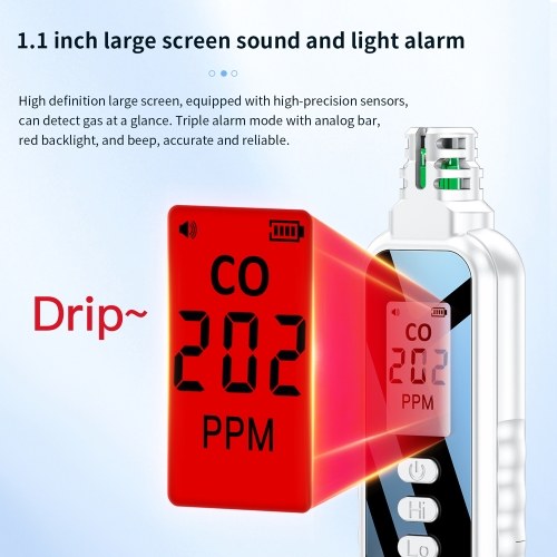 Portable Electrochemical Sensor CO Tester 1.1inch LCD Screen Carbon Monoxide Detector with Sound Lihgt Alarm and Low Battery Reminder Function 