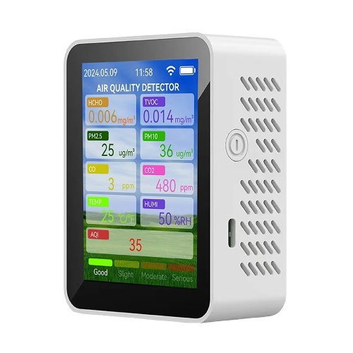 Tuya WiFi Multifunctional Air Quality Meter Household HCHO TVOC Carbon Monoxide CO2 PM2.5 PM10 Tester Portable Temperature Humidity Detector 2.8-inch TFT Display with Alarm Function 