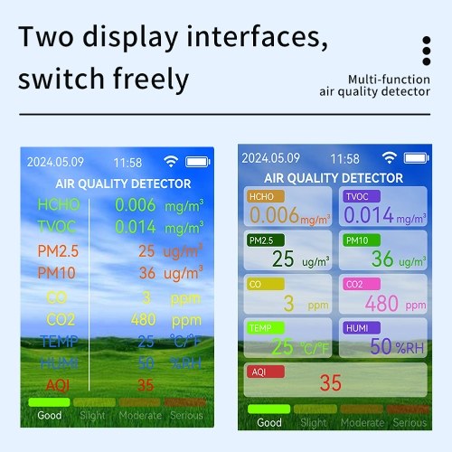 Tuya WiFi Multifunctional Air Quality Meter Household HCHO TVOC Carbon Monoxide CO2 PM2.5 PM10 Tester Portable Temperature Humidity Detector 2.8-inch TFT Display with Alarm Function 