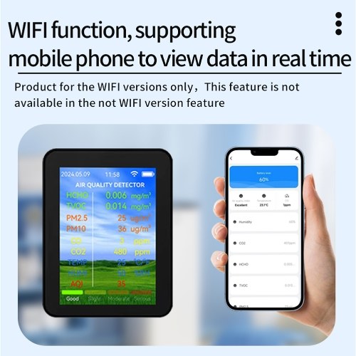 Tuya WiFi Multifunctional Air Quality Meter Household HCHO TVOC Carbon Monoxide CO2 PM2.5 PM10 Tester Portable Temperature Humidity Detector 2.8-inch TFT Display with Alarm Function 