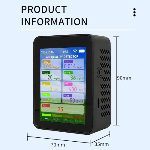 Tuya WiFi Multifunctional Air Quality Meter Household HCHO TVOC Carbon Monoxide CO2 PM2.5 PM10 Tester Portable Temperature Humidity Detector 2.8-inch TFT Display with Alarm Function 