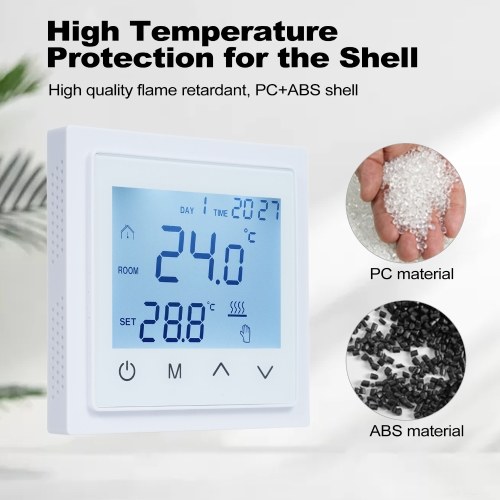 Intelligent Digital Display Thermostat 16A Floor Heating Temperature Controller with LED Touch Screen NTC Temperature Sensor Temperature Switching 85-265V Electric Heating Control 