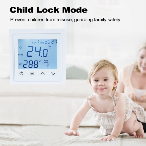 Intelligent Digital Display Thermostat 16A Floor Heating Temperature Controller with LED Touch Screen NTC Temperature Sensor Temperature Switching 85-265V Electric Heating Control 
