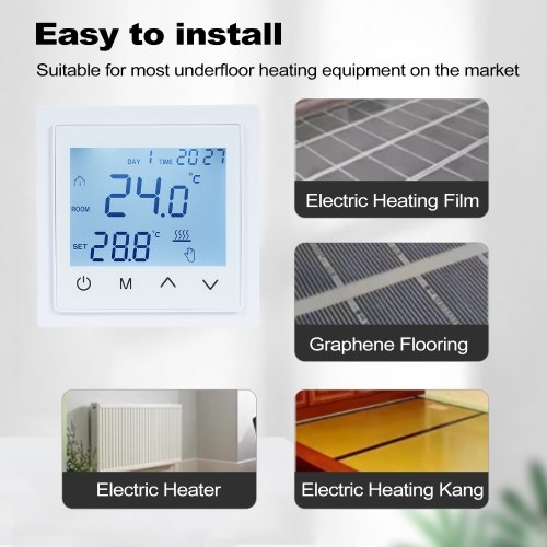 Intelligent Digital Display Thermostat 16A Floor Heating Temperature Controller with LED Touch Screen NTC Temperature Sensor Temperature Switching 85-265V Electric Heating Control 