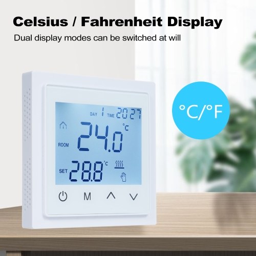 Intelligent Digital Display Thermostat 16A Floor Heating Temperature Controller with LED Touch Screen NTC Temperature Sensor Temperature Switching 85-265V Electric Heating Control 