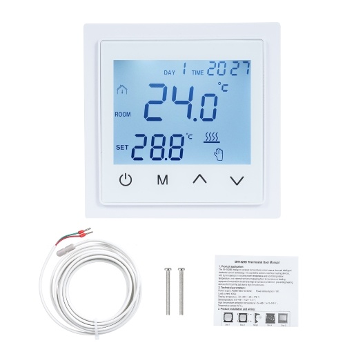 Intelligent Digital Display Thermostat 16A Floor Heating Temperature Controller with LED Touch Screen NTC Temperature Sensor Temperature Switching 85-265V Electric Heating Control 