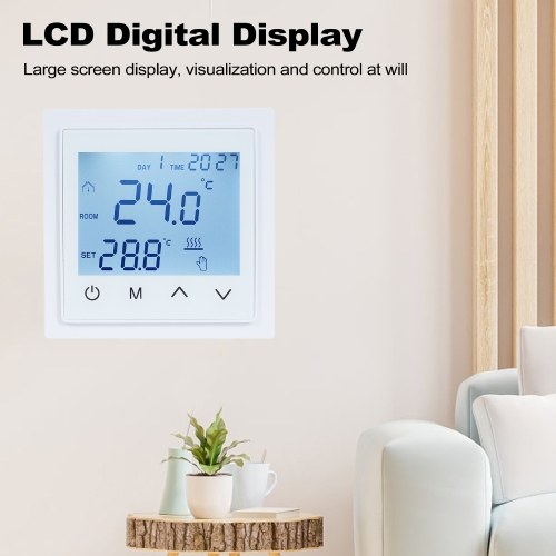 Intelligent Digital Display Thermostat 16A Floor Heating Temperature Controller with LED Touch Screen NTC Temperature Sensor Temperature Switching 85-265V Electric Heating Control 
