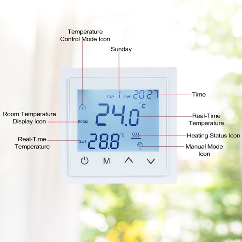 Intelligent Digital Display Thermostat 16A Floor Heating Temperature Controller with LED Touch Screen NTC Temperature Sensor Temperature Switching 85-265V Electric Heating Control 