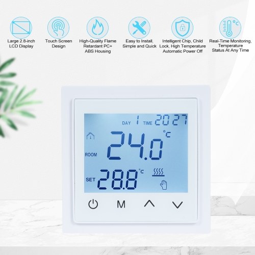 Intelligent Digital Display Thermostat 16A Floor Heating Temperature Controller with LED Touch Screen NTC Temperature Sensor Temperature Switching 85-265V Electric Heating Control 