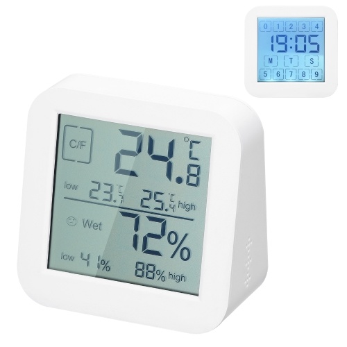 Multifunctional LCD Digital Display Touching Screen Hygrothermograph Indoor Humidity and Temperature Meter Dual-Screen Table Clock Countdown Clock 