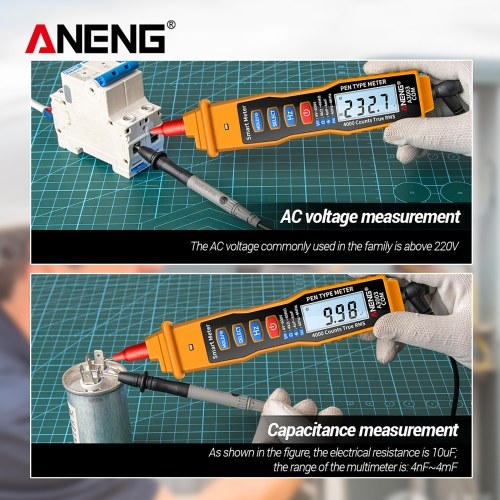 ANENG Digital Pen Multimeter NCV AC/DC Voltmeter Ohmmeter Resistance Capacitance Frequanecy Live Line Test Handheld 4000 Counts LCD Backlight Tester with Data Hold and Flashlight 