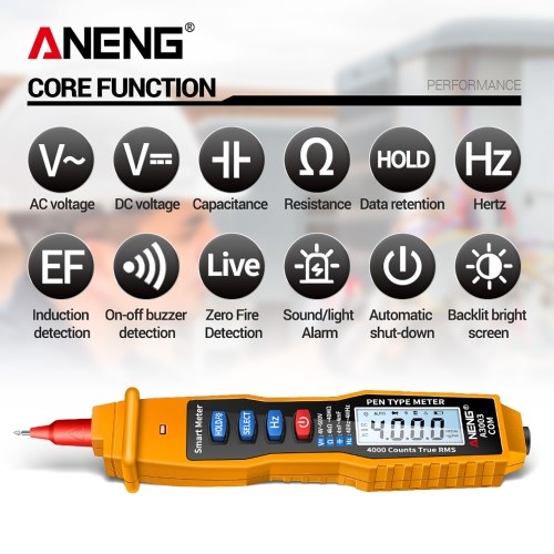 ANENG Digital Pen Multimeter NCV AC/DC Voltmeter Ohmmeter Resistance Capacitance Frequanecy Live Line Test Handheld 4000 Counts LCD Backlight Tester with Data Hold and Flashlight 
