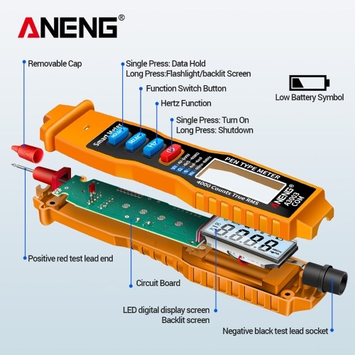 ANENG Digital Pen Multimeter NCV AC/DC Voltmeter Ohmmeter Resistance Capacitance Frequanecy Live Line Test Handheld 4000 Counts LCD Backlight Tester with Data Hold and Flashlight 