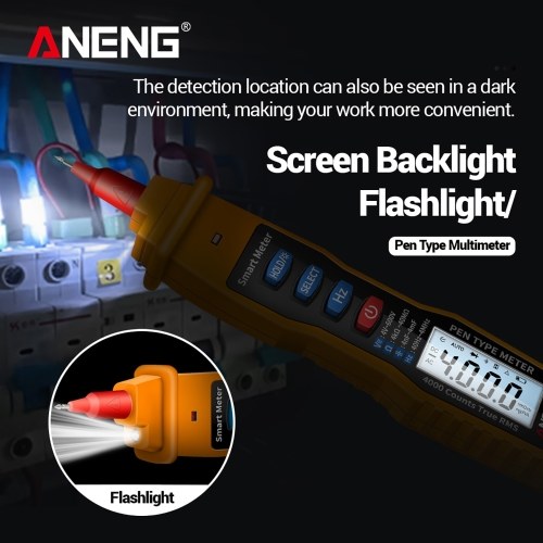 ANENG Digital Pen Multimeter NCV AC/DC Voltmeter Ohmmeter Resistance Capacitance Frequanecy Live Line Test Handheld 4000 Counts LCD Backlight Tester with Data Hold and Flashlight 