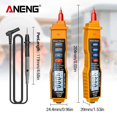 ANENG Digital Pen Multimeter NCV AC/DC Voltmeter Ohmmeter Resistance Capacitance Frequanecy Live Line Test Handheld 4000 Counts LCD Backlight Tester with Data Hold and Flashlight 