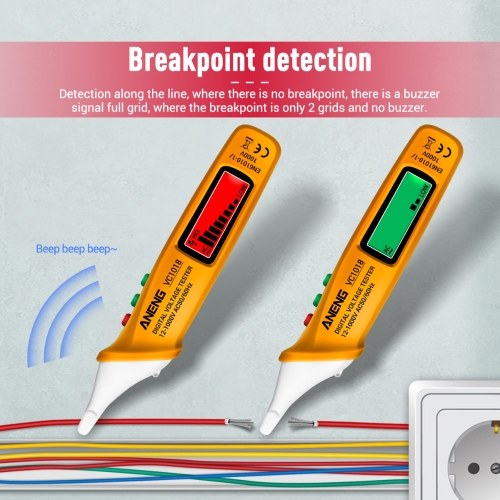 

ANENG VC1018 Бесконтактный цифровой тестер напряжения с ЖК-дисплеем 12–1000 В Многофункциональный тестер пера Детектор напряжения переменного тока Непрерывность электрического тока Карандаш для проверки аккумулятора со звуковой и световой сигнализацией