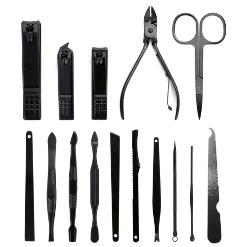 

15pcs Black Stainless Steel Nail Cutter Trimmer Tweezers Ear Pick Grooming Kit Manicure Pedicure Toe Tools