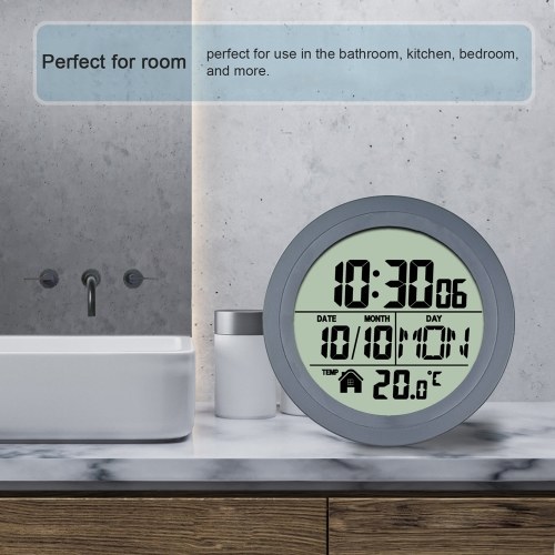 No Punching Suction Cup Clock Home Clock Waterproof Bathroom Washroom Clock Kitchen Clock LCD Digital Display Clock Temperature Detector 