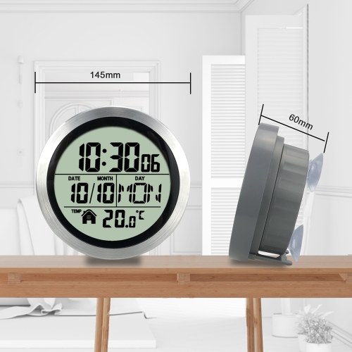 No Punching Suction Cup Clock Home Clock Waterproof Bathroom Washroom Clock Kitchen Clock LCD Digital Display Clock Temperature Detector 