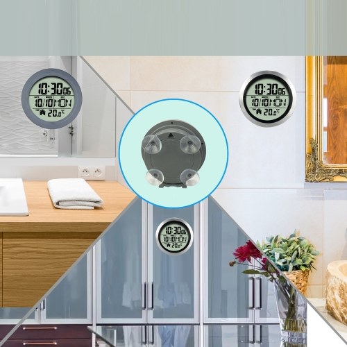 No Punching Suction Cup Clock Home Clock Waterproof Bathroom Washroom Clock Kitchen Clock LCD Digital Display Clock Temperature Detector 
