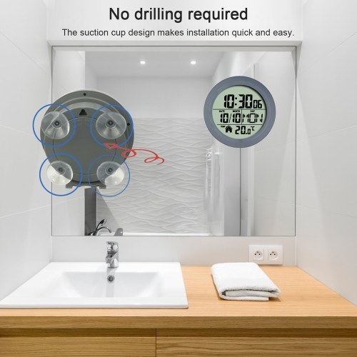 No Punching Suction Cup Clock Home Clock Waterproof Bathroom Washroom Clock Kitchen Clock LCD Digital Display Clock Temperature Detector 