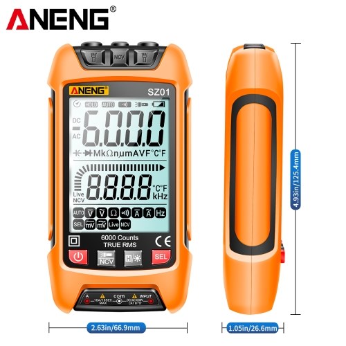 ANENG SZ01 Smart Digital Multimeter 6000 Counts Auto Range True RMS NCV Universal Meter Handheld Multifunctional Tester Voltmeter Ammeter with Backlight Flashlight AC/DC Voltage & Current Resistance Frequency Measurement 