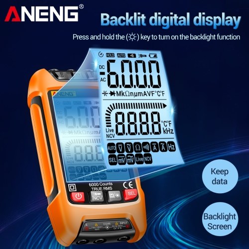 ANENG SZ01 Smart Digital Multimeter 6000 Counts Auto Range True RMS NCV Universal Meter Handheld Multifunctional Tester Voltmeter Ammeter with Backlight Flashlight AC/DC Voltage & Current Resistance Frequency Measurement 