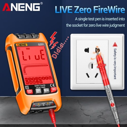 ANENG SZ01 Smart Digital Multimeter 6000 Counts Auto Range True RMS NCV Universal Meter Handheld Multifunctional Tester Voltmeter Ammeter with Backlight Flashlight AC/DC Voltage & Current Resistance Frequency Measurement 