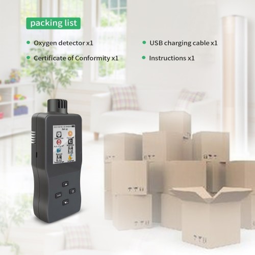 Handheld Digital Oxygen Detector Air Oxygen Concentration Alarm Value USB Rechargeable Portable O₂ Content Tester 2.8-inch TFT Full Color LCD Screen Oxygen Meter with Temperature and Humidity for Car Home Office School Hospital 