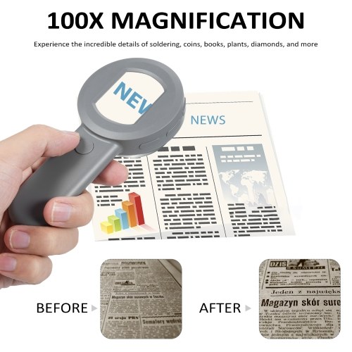 Digital Magnifier with 2.0inch IPS Screen 100X Magnifying Glass with Light Magnifier for Reading White and Purple Lights Windows Compatible 