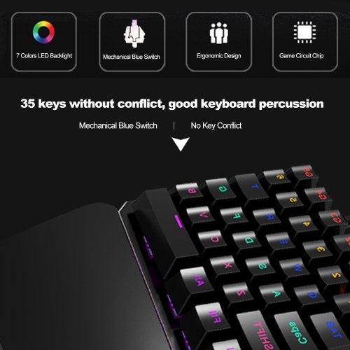 

RS-7 One-Handed Keyboard Blue Switch Mechanical Gaming Keyboard 7 Colors LED Backlight 35 Keys USB Port