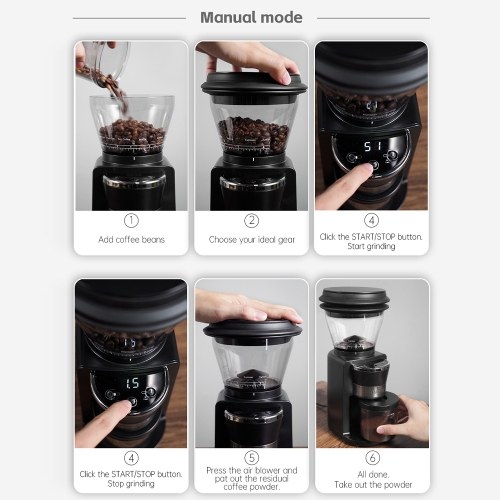HiBREW G3 Electric Coffee Grinder, 34-Gear Scale, 210g Bean Container, 100g Powder Tank, 48mm Conical Burr, Anti-Static Function, Manual/Auto Mode,Black 