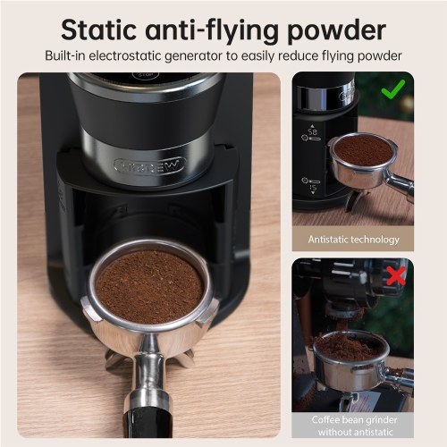 HiBREW G3A Coffee Grinder, 40mm Conical Burr, Air Blower, 31-gear Scale, Memory & Antistatic Function, Manual & Automatic, Visual Bean Storage,Black 