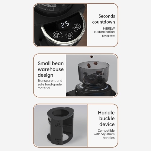 HiBREW G3A Coffee Grinder, 40mm Conical Burr, Air Blower, 31-gear Scale, Memory & Antistatic Function, Manual & Automatic, Visual Bean Storage,Black 