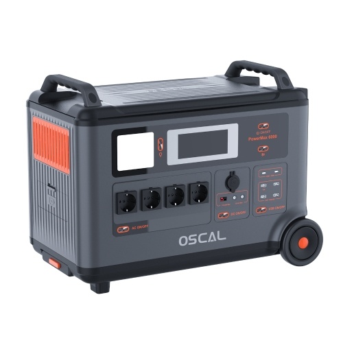 Oscal PowerMax 6000 6000W Rugged Power Station 3600Wh to 57600Wh LiFePO4 Battery 14 Outlets 120V/240V Dual Voltage Output 3500+ Life Circle Smart APP Control 5 LED Light Modes Morse Code Signal Splash and Dust-proof Power Station