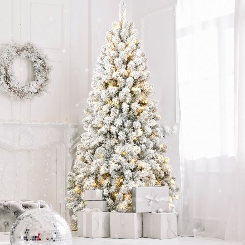 Árvore de Natal artificial pré-iluminada de 5 pés, abertura automática, PVC misto, árvore de Natal com 200 LEDs, luz de corda de tungstênio, base de suporte de metal, enfeites de Natal dobráveis fáceis de montar para decoração de casa, escritório, festa, loja